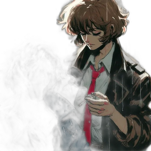 jacket, mask, staff, concept art, watercolor, anime, comic book art, fog transparent PNG cut-out