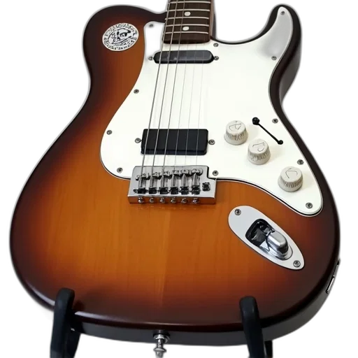 close-up, guitar, brown, body, white, pickguard, has, six transparent PNG cut-out