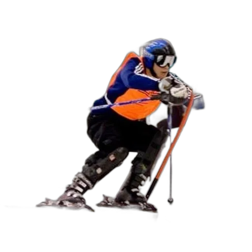staff, skier, orange, blue, jacket, navigating, course, pole transparent PNG cut-out