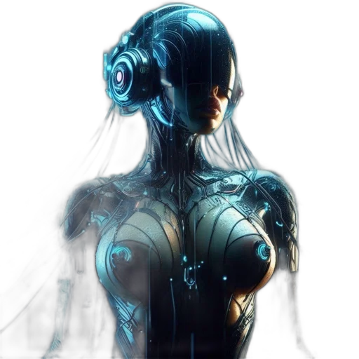 robot, dress, mask, face, cyberpunk, concept art, fantasy art, comic book art transparent PNG cut-out
