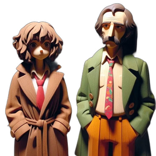 mask, jacket, concept art, 3d render, two, animated, characters, young transparent PNG cut-out