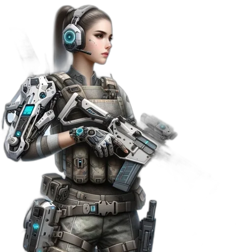 weapon, robot, concept art, cyberpunk, fantasy art, 3d render, armored, soldier transparent PNG cut-out