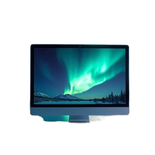 green, blue, sleek, silver, monitor, displaying, vibrant, aurora transparent PNG cut-out