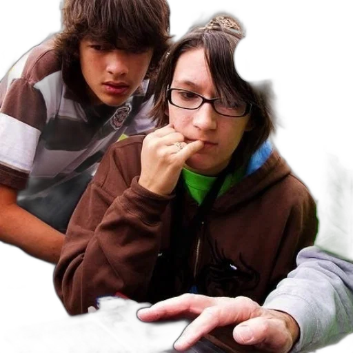 jacket, photorealistic, group, people, looking, laptop, screen transparent PNG cut-out