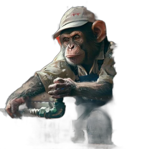 animal, creature, staff, concept art, photorealistic, fantasy art, 3d render, chimpanzee transparent PNG cut-out