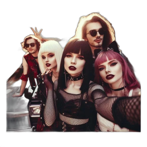 concept art, cyberpunk, fantasy art, comic book art, dark, five, individuals, alternative transparent PNG cut-out