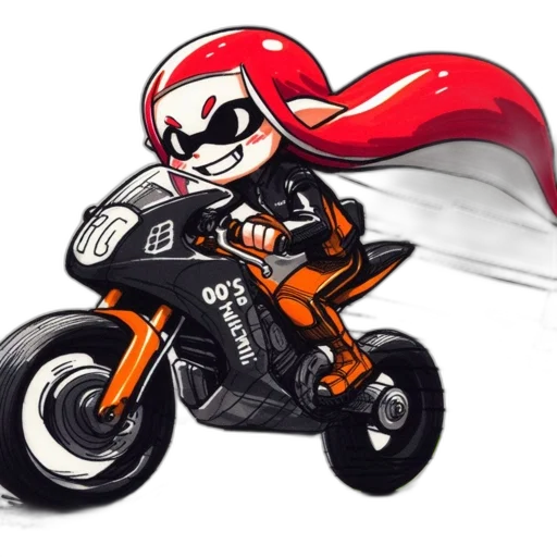 concept art, cartoon, anime, pixel art, animated, figure, black, motorcycle transparent PNG cut-out
