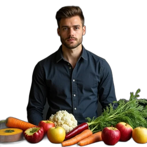 food, staff, jacket, face, man, standing, front, table transparent PNG cut-out