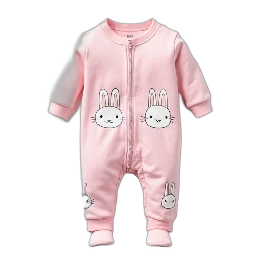 pink, white, bunny, print, romper, 2pcs transparent PNG cut-out
