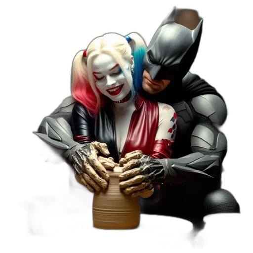 comic book art, concept art, 3d render, batman, harley, quinn, collaborate, making transparent PNG cut-out