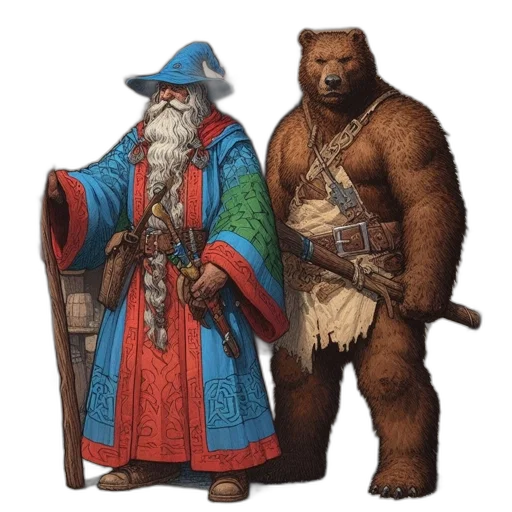 staff, concept art, fantasy art, 3d render, pixel art, two, characters, stand transparent PNG cut-out