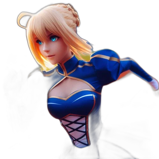 robot, dress, 3d render, concept art, fantasy art, anime, blue, animated transparent PNG cut-out