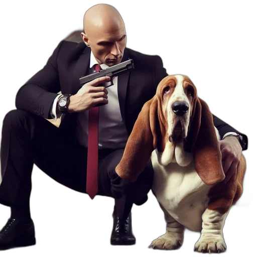 animal, concept art, suited, man, wields, gun, while, standing transparent PNG cut-out