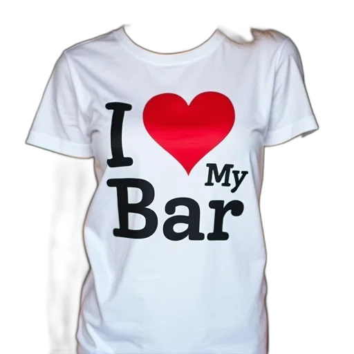 person, wearing, white, t-shirt, phrase, heart, bar, printed transparent PNG cut-out