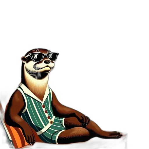 animal, concept art, 3d render, cartoon, otter, sunglasses, relaxes, poolside transparent PNG cut-out