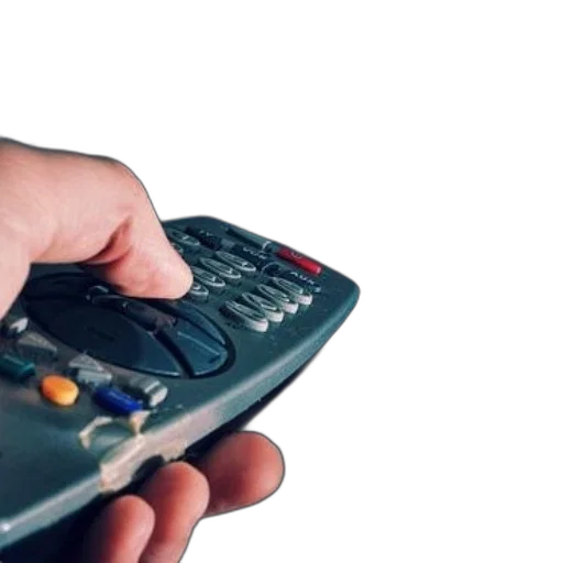 hand, holding, remote, control, front, television, screen, displaying transparent PNG cut-out