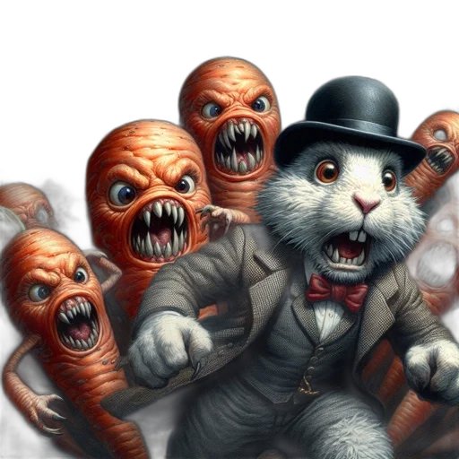 concept art, comic book art, fantasy art, photorealistic, formal-attired, white, rabbit, flees transparent PNG cut-out