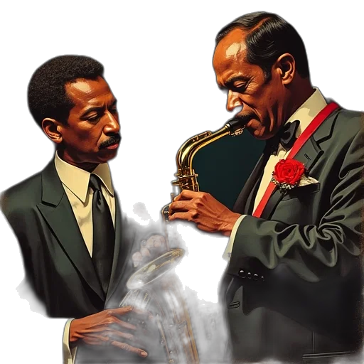 concept art, rudy, dizzy, gillespie, louis, pall, jazz, trio transparent PNG cut-out