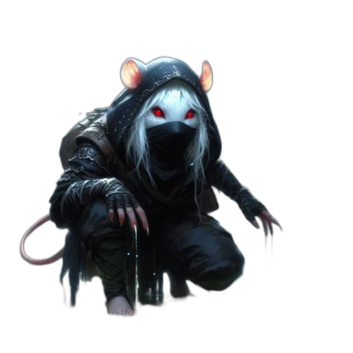 creature, animal, mask, staff, concept art, 3d render, fantasy art, hooded transparent PNG cut-out