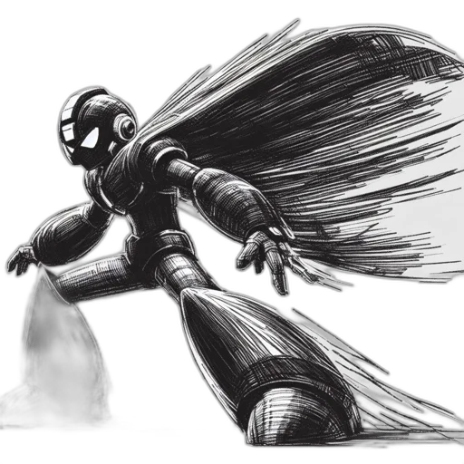robot, weapon, sword, comic book art, concept art, pencil sketch, fantasy art, monochrome transparent PNG cut-out