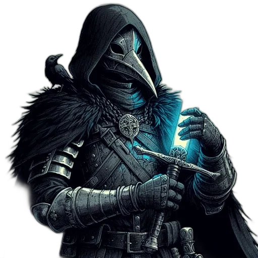 mask, sword, staff, weapon, concept art, fantasy art, comic book art, pixel art transparent PNG cut-out