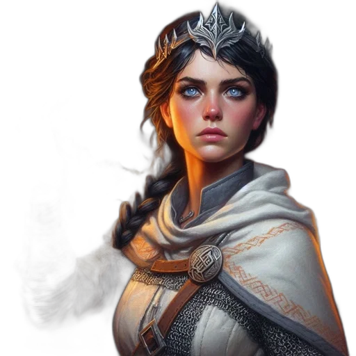 crown, fantasy art, concept art, comic book art, photorealistic, woman, striking, blue transparent PNG cut-out