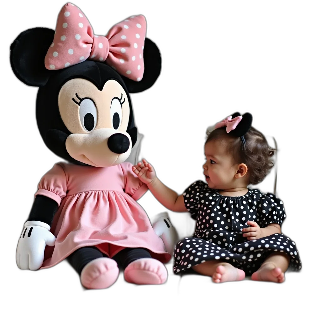 3d render, photorealistic, toddler, black, white, polka, dot, dress transparent PNG cut-out