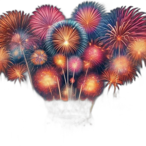 flower, crown, hair, staff, photorealistic, fireworks, explode, over transparent PNG cut-out