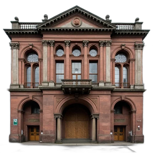 building, face, staff, crown, photorealistic, 3d render, concept art, city street transparent PNG cut-out