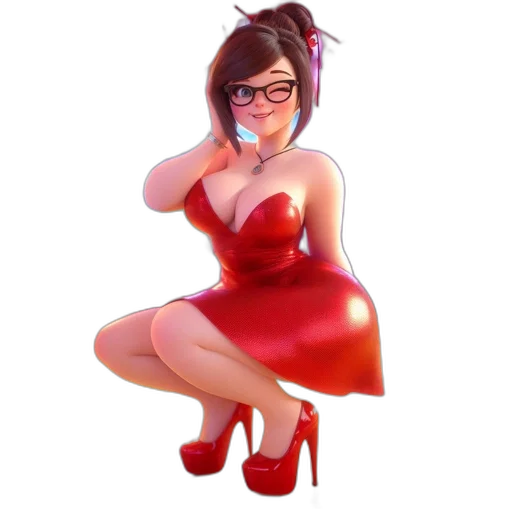 dress, staff, concept art, cartoon, 3d render, fantasy art, red, animated transparent PNG cut-out