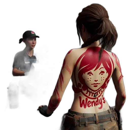 concept art, 3d render, photorealistic, fantasy art, character, wendy, logo, tattoo transparent PNG cut-out
