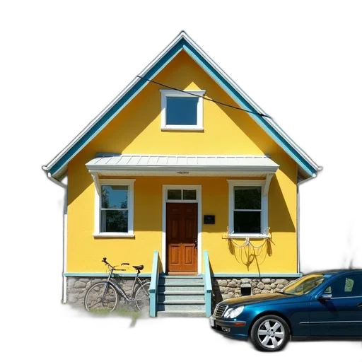 building, car, furniture, 3d render, photorealistic, concept art, city street, golden transparent PNG cut-out