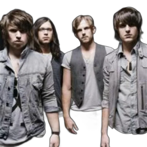 hair, jacket, photorealistic, four, men, stand, together, dark transparent PNG cut-out