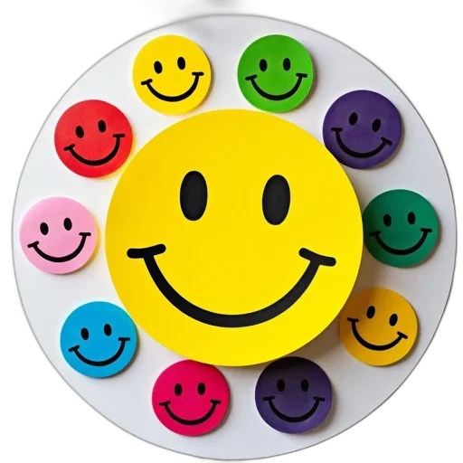 staff, colorful, poster, featuring, large, yellow, smiley, face transparent PNG cut-out
