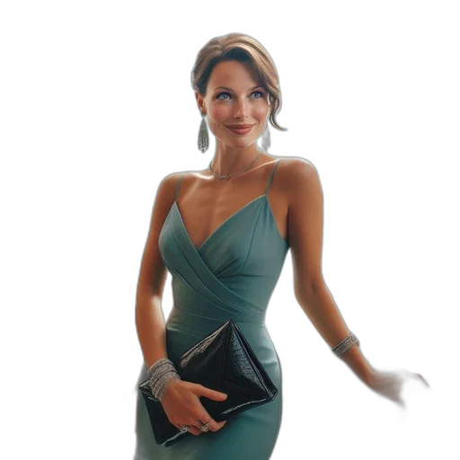 dress, jewelry, staff, green, elegant, woman, teal, gown transparent PNG cut-out