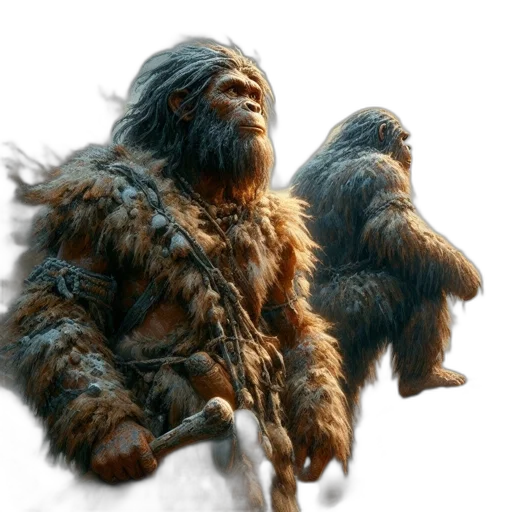 creature, animal, concept art, fantasy art, photorealistic, 3d render, two, neanderthal transparent PNG cut-out