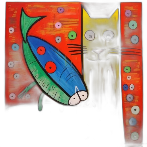 concept art, underwater, outer space, large, yellow, cat, blue, fish transparent PNG cut-out