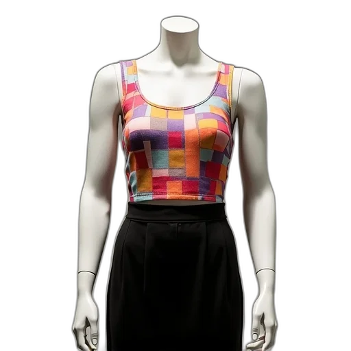 dress, mannequin, wearing, colorful, sleeveless, top, geometric, pattern transparent PNG cut-out