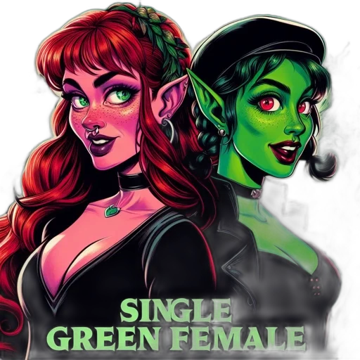 fantasy art, concept art, comic book art, pixel art, green, two, animated, females transparent PNG cut-out