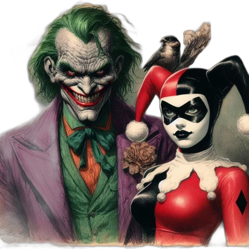 mask, comic book art, concept art, two, famous, comic, characters, joker transparent PNG cut-out