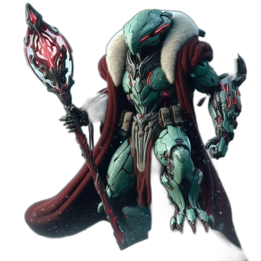creature, robot, staff, weapon, concept art, fantasy art, 3d render, red transparent PNG cut-out
