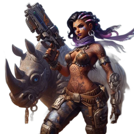 weapon, concept art, fantasy art, comic book art, desert, setting, tattooed, woman transparent PNG cut-out