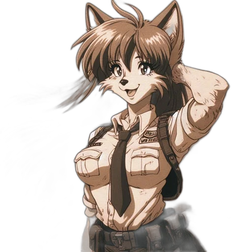 staff, animal, jacket, concept art, anime, fantasy art, cartoon, earth tones transparent PNG cut-out