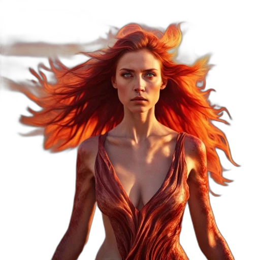 dress, hair, concept art, fantasy art, comic book art, photorealistic, fire, underwater transparent PNG cut-out