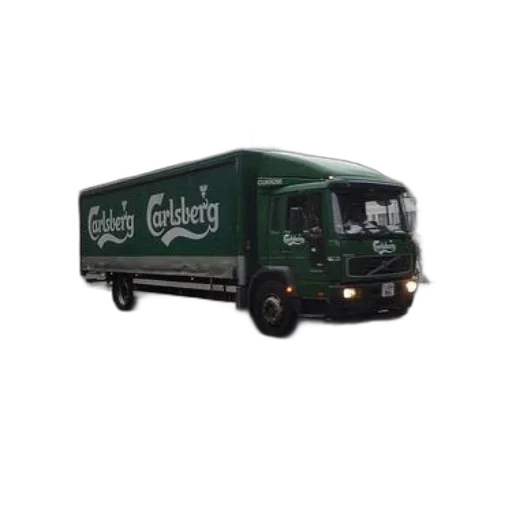 3d render, green, carlsberg, truck, driving, down, city, street transparent PNG cut-out