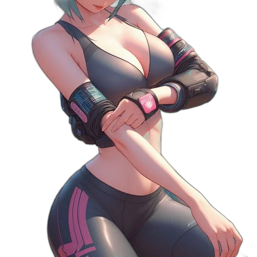 jacket, robot, weapon, dress, cyberpunk, concept art, anime, pixel art transparent PNG cut-out