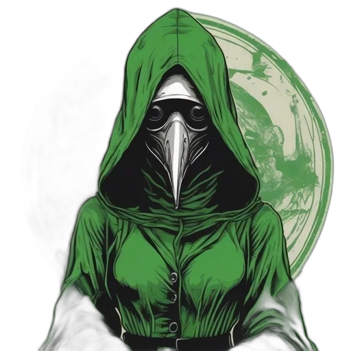 mask, jacket, face, comic book art, concept art, fantasy art, pixel art, green transparent PNG cut-out