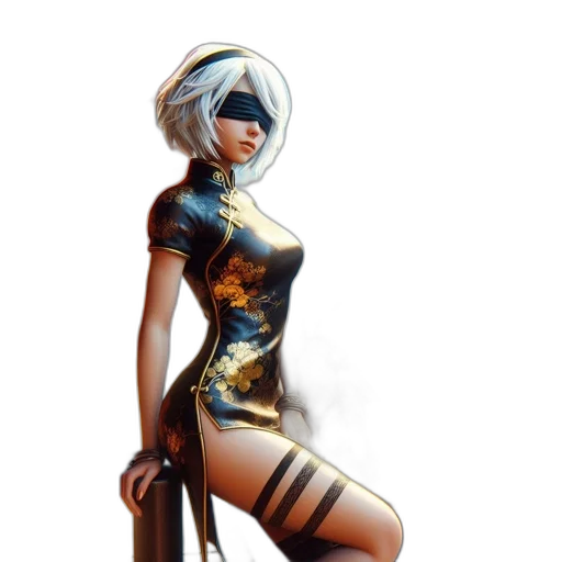 dress, staff, robot, concept art, fantasy art, comic book art, cyberpunk, golden transparent PNG cut-out