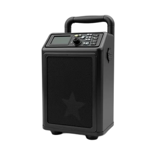 3d render, black, portable, speaker, control, panel, front, featuring transparent PNG cut-out