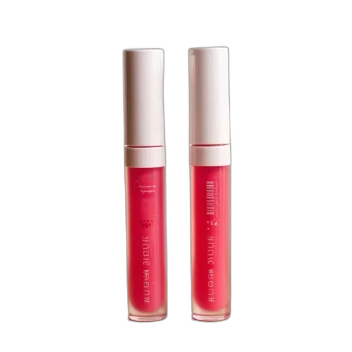 red, two, identical, bottles, lip, gloss, placed, wooden transparent PNG cut-out